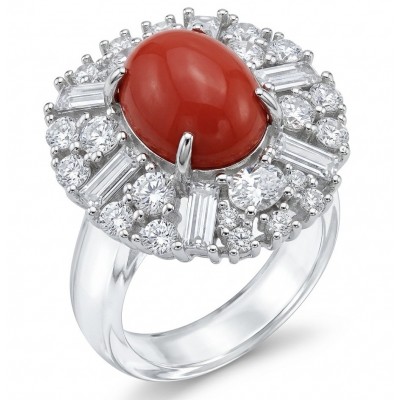 Elizabeth Natural Fossilized Coral 9.8 carat Moissanite .925 Sterling Silver handmade ring s. 7 1/4