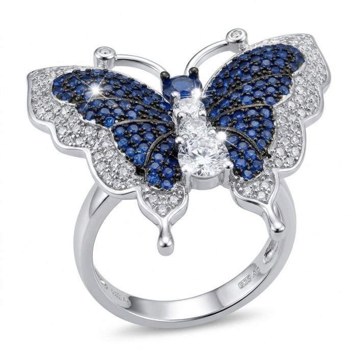 Blue Butterfly Authentic 10.2 carat mystery setting Sapphire .925 Sterling Silver handcrafted Ring size 7 1/2 - video