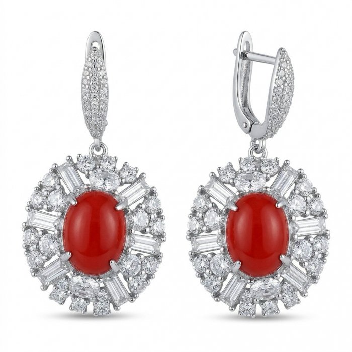 Elizabeth Natural Fossilized Coral 11.8 carat Moissanite .925 Sterling Silver handcrafted earrings - video