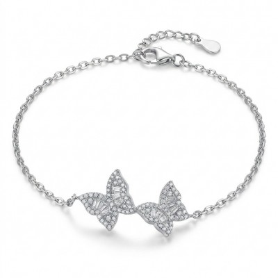 Two white Butterflies natural 7.5 carat White Topaz .925 Sterling Silver handmade Statement Bracelet