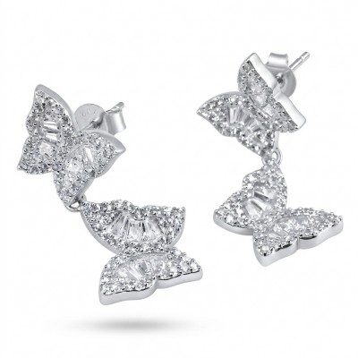 Four Butterflies natural 7.5 carat White Topaz .925 Sterling Silver handmade Statement Earrings
