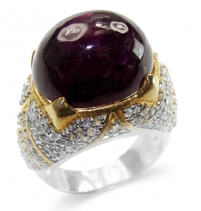 Bella Rosa Genuine 15.8 CARAT Star Ruby 22K Gold over .925 Sterling Silver Large Statement Ring size 6 3/4