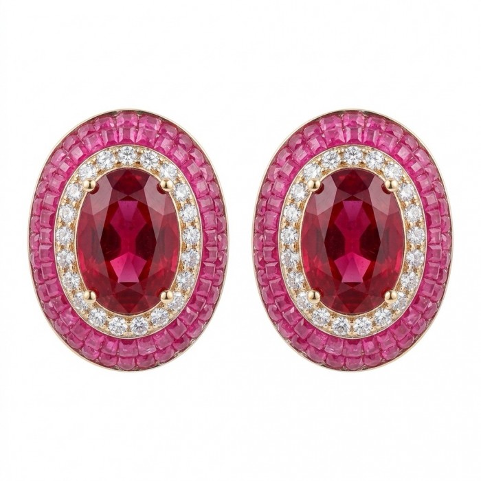 Precious - Art Deco 10.2 carat Ruby .925 Sterling Silver handmade earrings