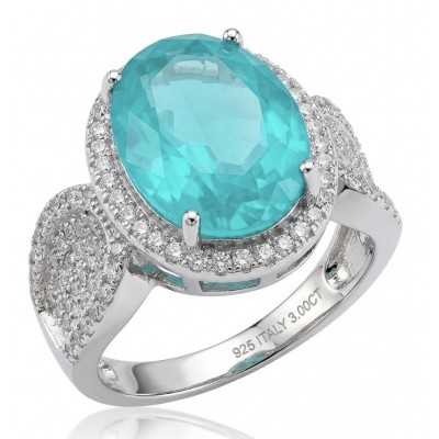Elizabeth oval cut 10.4 carat Colombian Emerald .925 Sterling Silver dipped in rhodium handcrafted Ring size 7 1/4
