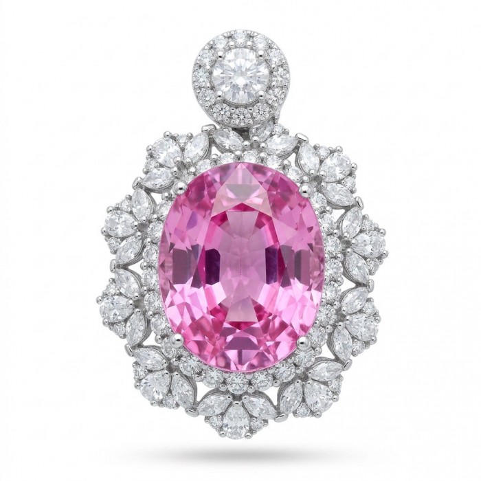 Incredible oval cut 18.8 carat Pink Sapphire .925 Sterling Silver handcrafted pendant