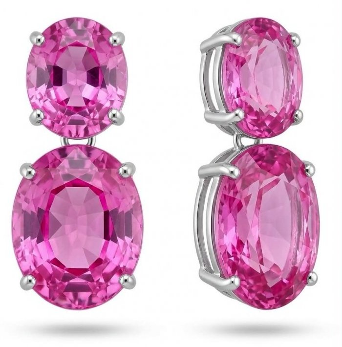 Large - Tiffany - authentic oval cut 49.7 carat Pink Sapphire .925 Sterling Silver handcrafted Earrings - video