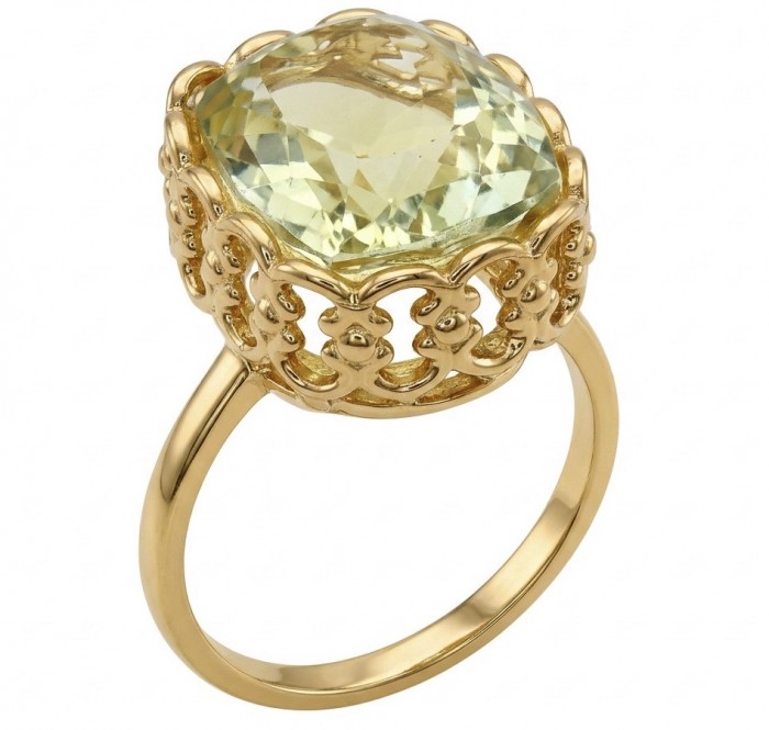 Costa del Sol 14.4 carat Lemon Quartz 18K Gold over .925 Sterling Silver handcrafted ring size 9 1/4