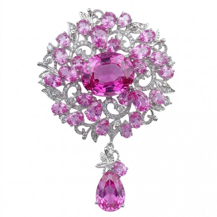 An exuberantly Large 72.7 grams Vintage style Pink Sapphire .925 Sterling Silver handmade LARGE Pendant - Brooch - video