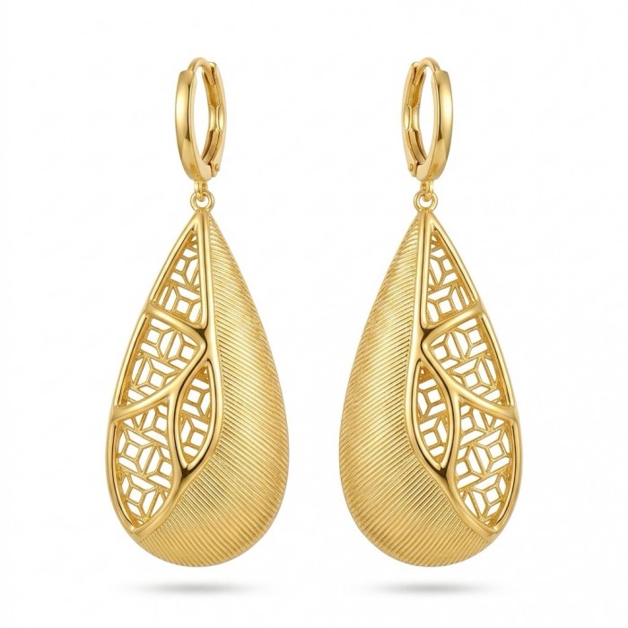 Dubai Style - Golden fancy Drops .925 Sterling Silver dipped in 22K Gold handmade Earrings