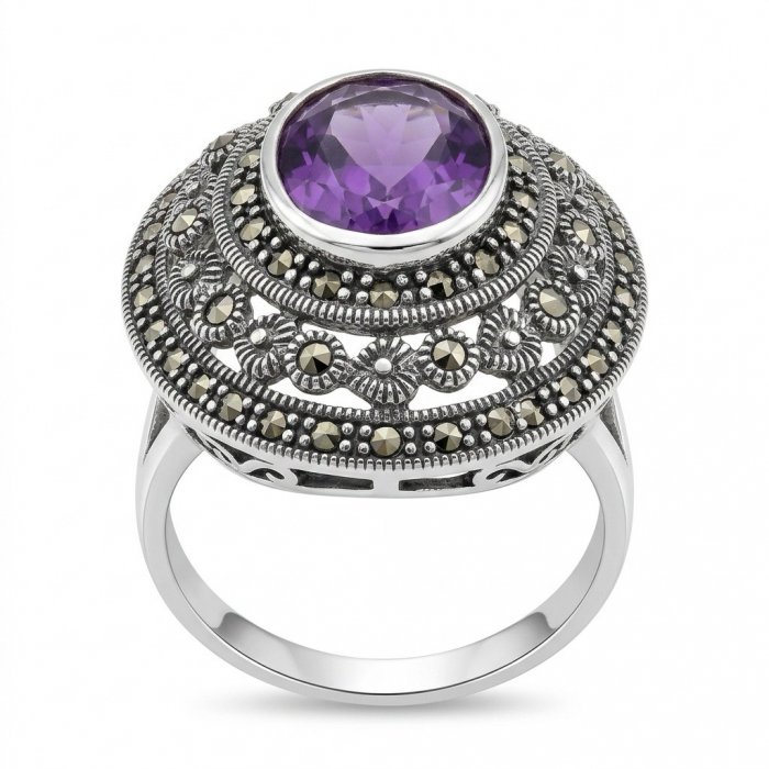 Liliana 7.5 carat Amethyst .925 Sterling Silver Handcrafted Ring size 7 1/4 - video