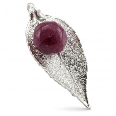 Stylish REAL Leaf dipped in gold Ruby .925 Sterling Silver and Copper Pendant