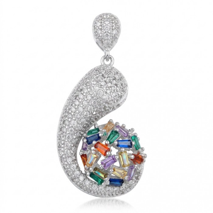 Sofia 14.5 carat Brazilian multicolor Sapphire pave White Topaz .925 Sterling Silver handmade Pendant