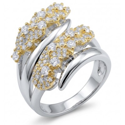 Natural 4.5 carat White Topaz 2 tones .925 Sterling Silver handcrafted ring; s. 6