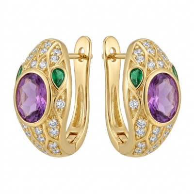 Seducer - Cobra 4.8 carat Amethyst 22K Gold over .925 Sterling Silver handcrafted earrings