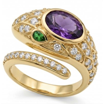 Seducer - Cobra 8.5 carat Amethyst 22K Gold over .925 Sterling Silver handcrafted handcrafted Ring s. 7