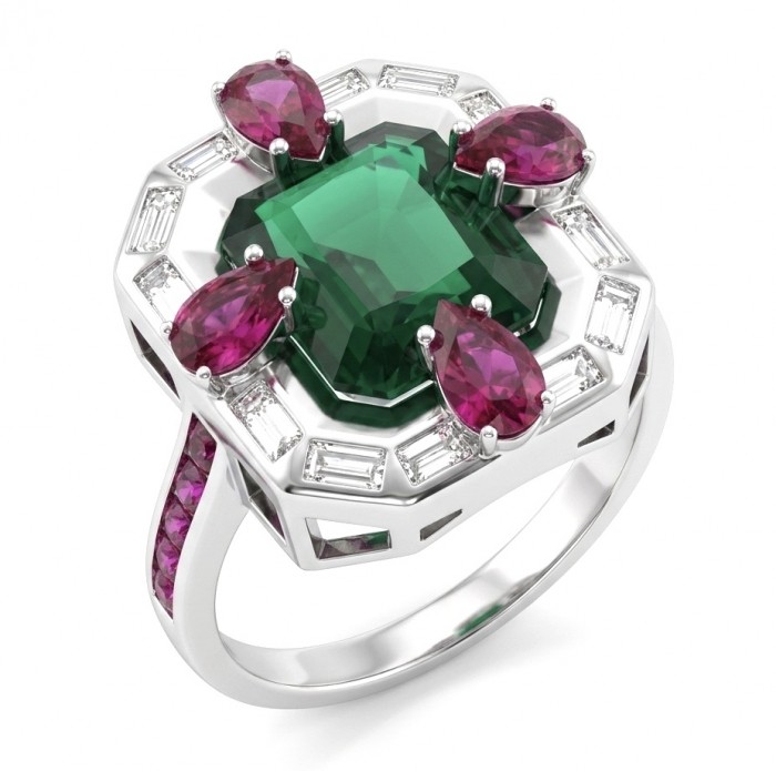 Art Deco 8.6 ctw Emerald .925 Sterling Silver handcrafted Statement Ring size 7 1/4