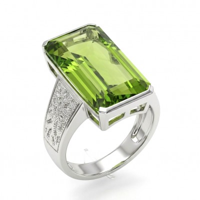 RARE FINDING! Authentic baquette cut 17.9 carat volcanic Green Helenite .925 Sterling Silver ring s. 7