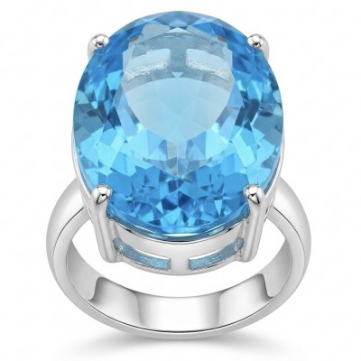 ENCHANTED OCEAN 28.3 carat Swiss Blue Topaz .925 Sterling Silver dipped in rhodium handcrafted Large ring size 8
