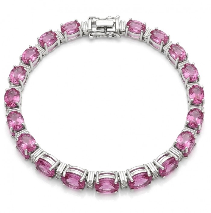 Luxurious 45.4 carat Pink Sapphire rhodium over .925 Sterling Silver handcrafted Bracelet