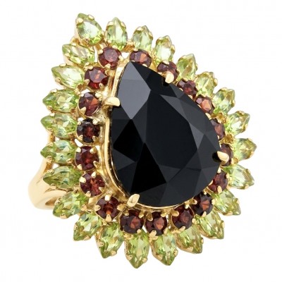 Roxanna - Huge 29.7 carat Black Onyx 18K Gold over .925 Sterling Silver handcrafted STATEMENT ring; s. 7