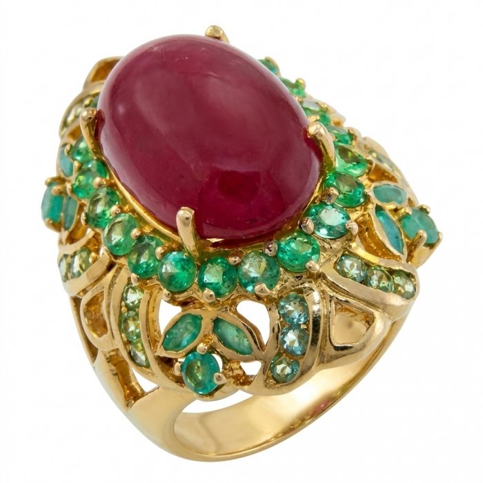 Carmen Natural 15.4 carat Ruby .925 Sterling Silver dipped in 22K Gold handmade Large Statement Ring size 8 - video