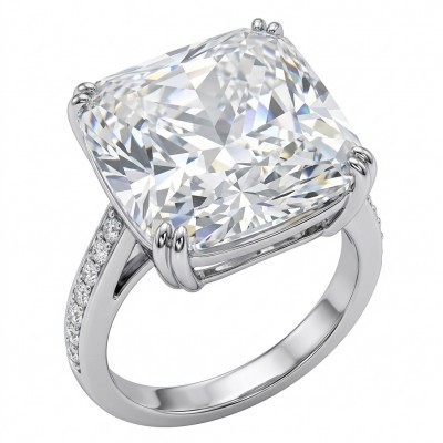 Giovanna - Precious assher cut 17.5 carta White Topaz rhodium over .925 Sterling Silver Statement ring size 7 1/4