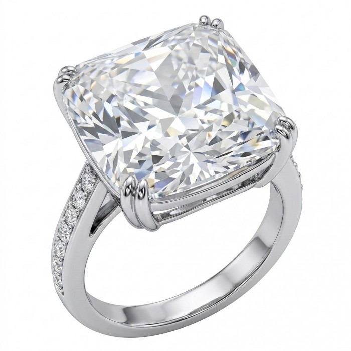 Giovanna - Precious assher cut 17.5 carta White Topaz rhodium over .925 Sterling Silver Statement ring size 7 1/4