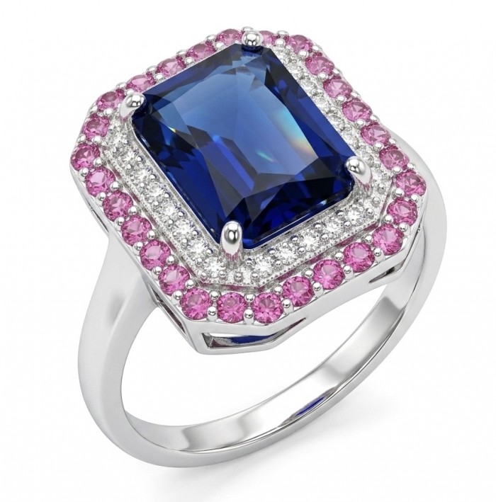 Suzanna 5.5 ctw Sapphire Ruby .925 Sterling Silver handcrafted Statement Ring size 7 1/2