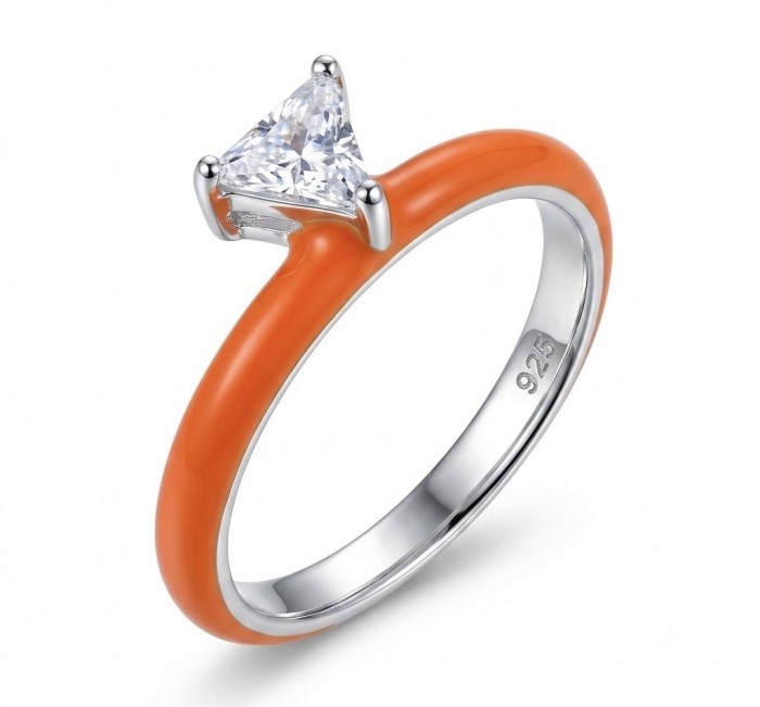 Natural 0.8 carat WHITE TOPAZ and Enamel .925 Sterling Silver Huge handcrafted Ring s. 6