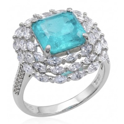 5.8 carat natural Colombian Emerald 7.9 carat Moissanite .925 Sterling Silver handmade Statement Ring size 8