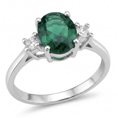 3.4 carat natural Colombian Emerald .925 Sterling Silver handmade Statement Ring size 7