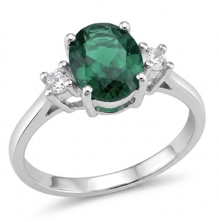 3.4 carat natural Colombian Emerald .925 Sterling Silver handmade Statement Ring size 7