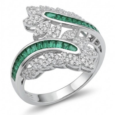 Art Deco 3.2 carat Colombian Emerald .925 Sterling Silver dipped in Rhodium handcrafted Ring size 7 1/2