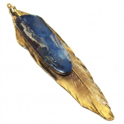 Stylish REAL Leaf dipped in gold Boulder Opal .925 Sterling Silver Pendant