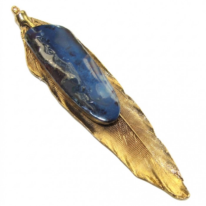 Stylish REAL Leaf dipped in gold Boulder Opal .925 Sterling Silver Pendant