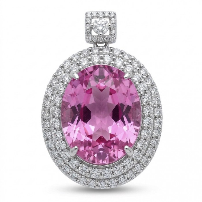 Incredible oval cut 18.8 carat Pink Sapphire .925 Sterling Silver handcrafted pendant