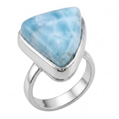 Paradise 18.9 carat natural Larimar .925 Sterling Silver handmade Large ring size 8 adjustable