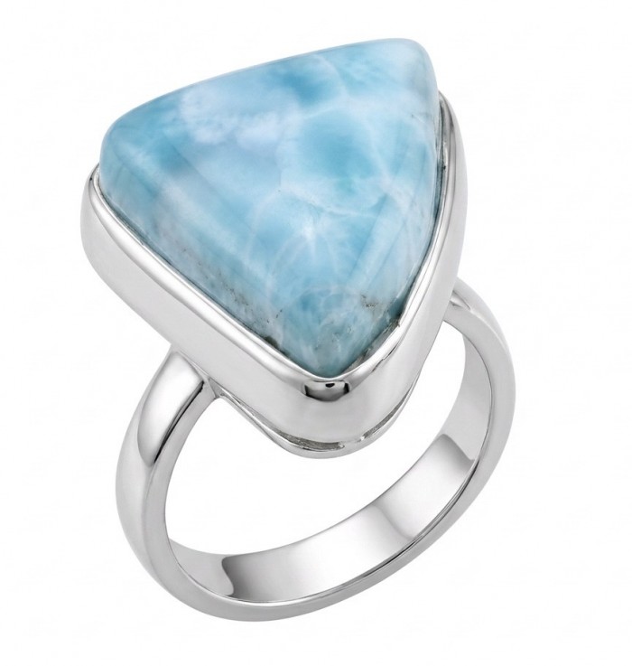 Paradise 18.9 carat natural Larimar .925 Sterling Silver handmade Large ring size 8 adjustable