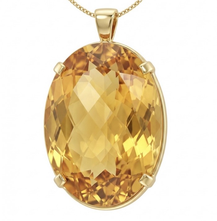 Luxury genuine 39.7 CARAT oval fancy cut Champagne Topaz .925 Sterling Silver dipped in 22K Gold handmade Pendant