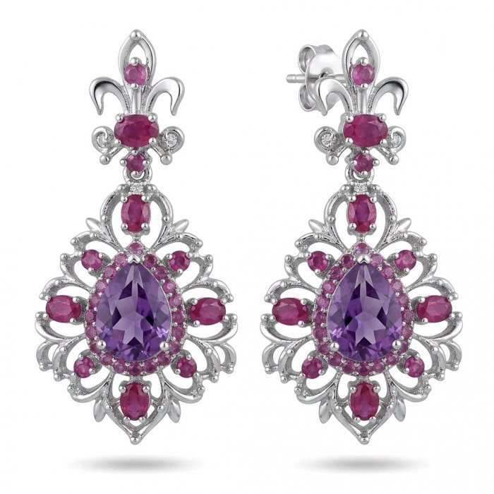 Francesca Genuine 22.7 carat Amethyst Kashmir Ruby rhodium over .925 Sterling Silver handcrafted earrings - video