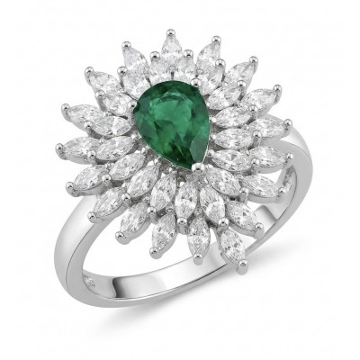 Luxurious 4.2 carat Colombian Emerald .925 Sterling Silver dipped in Rhodium handcrafted Ring size 8 1/4