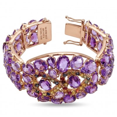 The Legend Authentic 71.2 carat Amethyst from Uruguay 18K Rose Gold over .925 Sterling Silver handmade Bracelet
