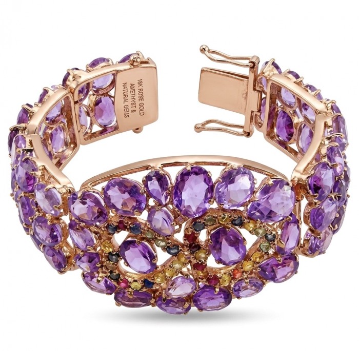 The Legend Authentic 71.2 carat Amethyst from Uruguay 18K Rose Gold over .925 Sterling Silver handmade Bracelet