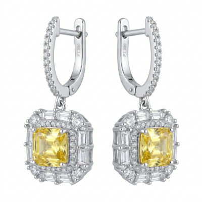 Art Deco - Luxurious assher cut 7.5 carat Yellow Sapphire .925 Sterling Silver handcrafted earrings
