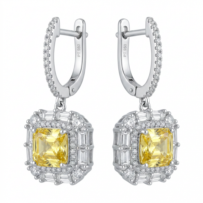 Art Deco - Luxurious assher cut 7.5 carat Yellow Sapphire .925 Sterling Silver handcrafted earrings