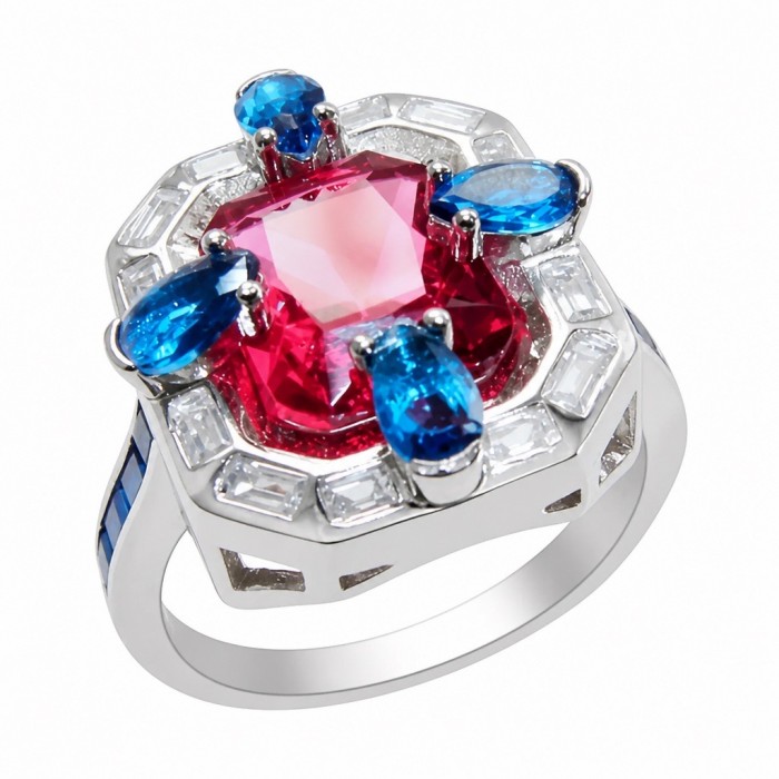 Art Deco 8.6 ctw Ruby .925 Sterling Silver handcrafted Statement Ring size 8