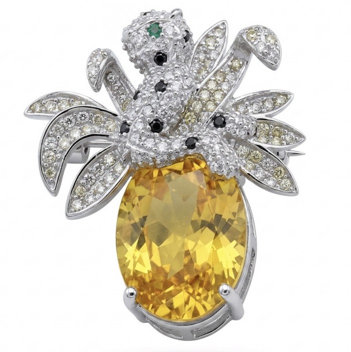 Yellow Cheetah authentic 12.5 carat yellow Sapphire .925 Sterling Silver Handcrafted pendant brooch