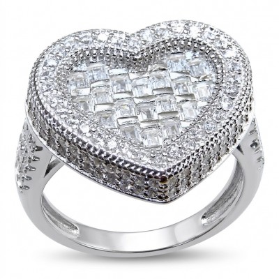 Art Deco Precious Heart - 10.5 carat White Sapphire .925 Sterling Silver Handcrafted Statement Ring size 7 1/2