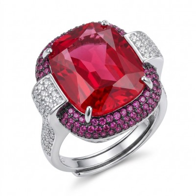 Art Deco 18.6 ctw Red Topaz 3.2 carat pave Ruby .925 Sterling Silver handcrafted Statement Ring size 6 adjustable