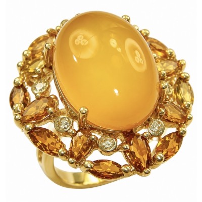 Summer Exuberance natural 25.5 carat Orange Sapphire 22K Gold over .925 Sterling Silver handmade ring s. 7
